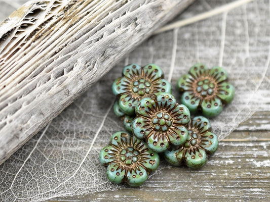 Picasso Beads - Czech Glass Beads - Flower Beads - Floral Beads - Wildflower Beads - Czech Glass Flowers - 14mm - 6pcs - (4585)
