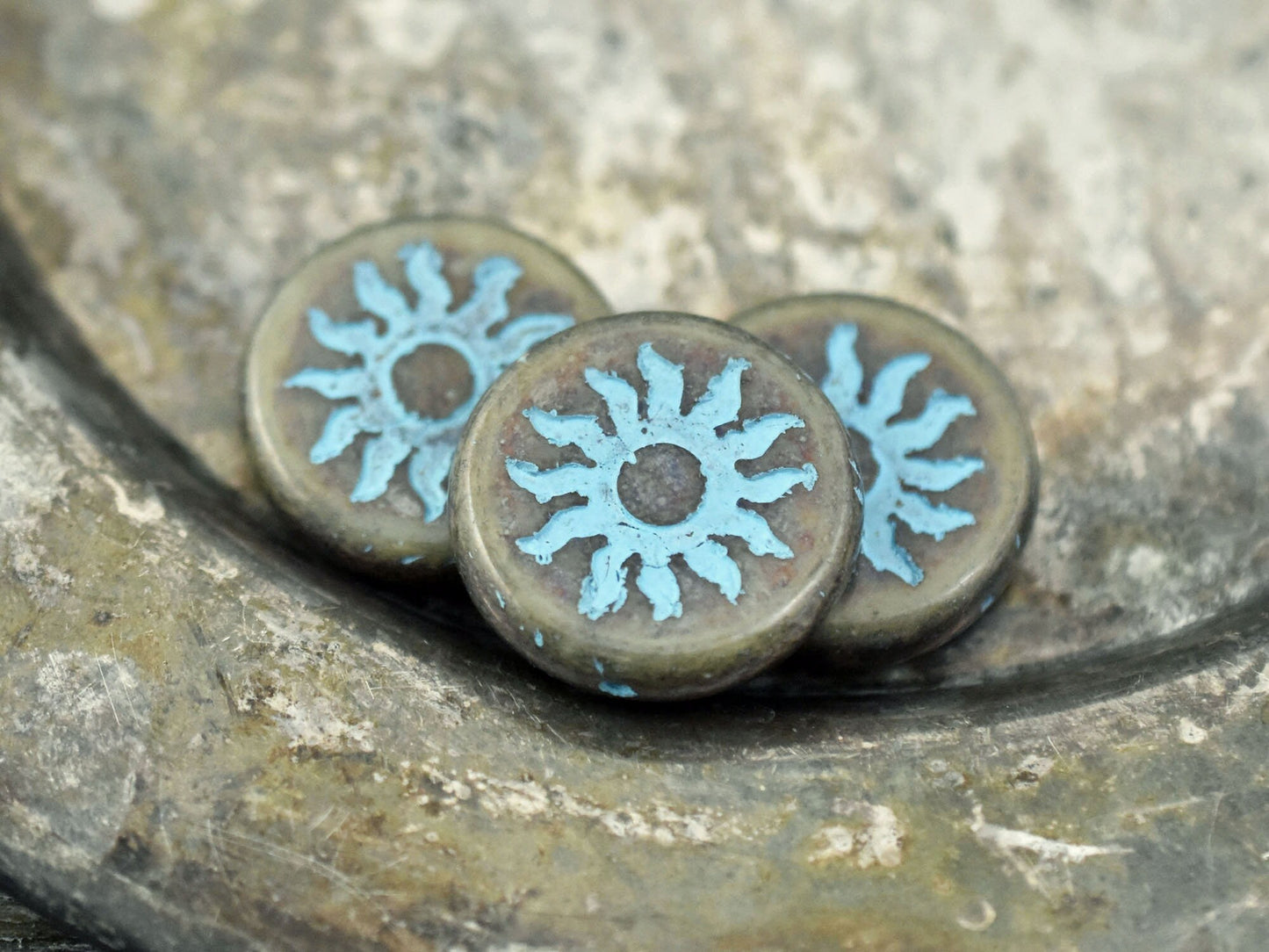 Picasso Beads - Czech Glass Beads - Sun Beads - Focal Beads - Large Glass Beads - 21mm - (1923)