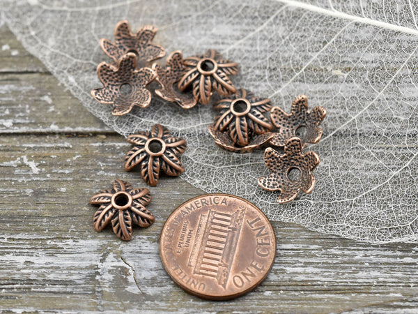 *50* 10mm Antique Copper Leaf Bead Caps