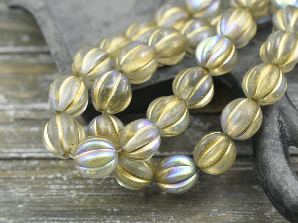 Melon Beads - Czech Glass Beads - Round Beads - Bohemian Beads - Picasso Beads -  Choose Your Size