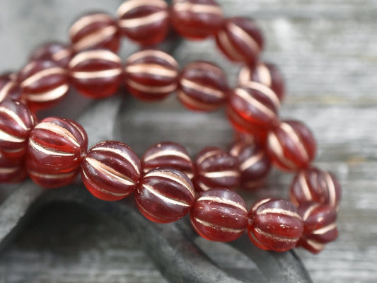 Czech Glass Beads - Melon Beads - Round Beads - Fluted Round - Picasso Beads - Choose Your Size