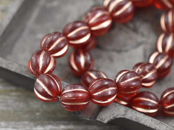 Czech Glass Beads - Melon Beads - Round Beads - Fluted Round - Picasso Beads - Choose Your Size