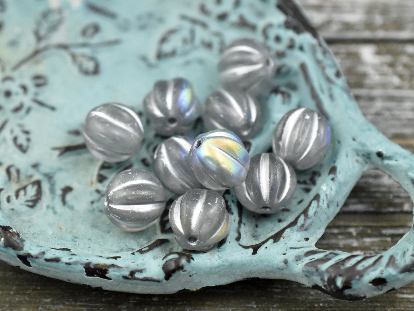 Melon Beads - Czech Glass Beads - Round Beads - Bohemian Beads - Picasso Beads - Choose Your Size (B439)