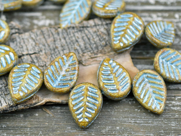 Picasso Beads - Leaf Beads - Czech Glass Beads - Top Drilled Leaf - Dogwood Leaf - Top Hole - Etched Beads - 16x12mm - 6pcs - (338)