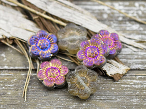 Flower Beads - Czech Glass Beads - Czech Glass Flowers - Picasso Beads - Wildflower Beads - 14mm Flower - 6pcs - (5439)