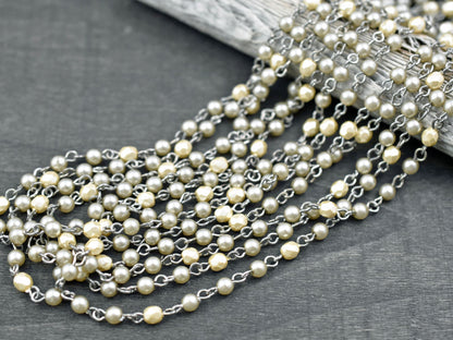 Pearl Beads - Beaded Chain - Czech Pearl Chain - Czech Glass Pearls - Sold by the foot - (CH27)