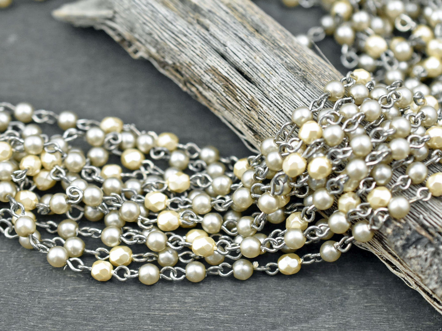 Pearl Beads - Beaded Chain - Czech Pearl Chain - Czech Glass Pearls - Sold by the foot - (CH27)