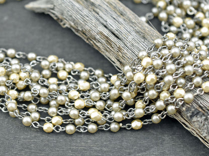 Pearl Beads - Beaded Chain - Czech Pearl Chain - Czech Glass Pearls - Sold by the foot - (CH27)