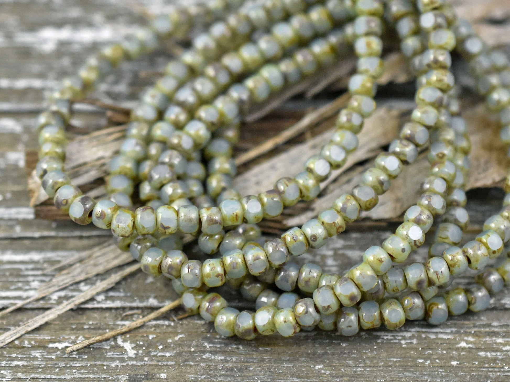 Trica Beads - Seed Beads - Czech Glass Beads - 4x3 - Picasso Beads - Green Turquoise - Size 6 Beads  - 50pcs - (5012)