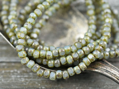 Trica Beads - Seed Beads - Czech Glass Beads - 4x3 - Picasso Beads - Green Turquoise - Size 6 Beads  - 50pcs - (5012)