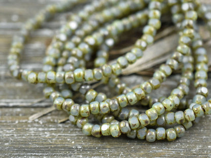 Trica Beads - Seed Beads - Czech Glass Beads - 4x3 - Picasso Beads - Green Turquoise - Size 6 Beads  - 50pcs - (5012)