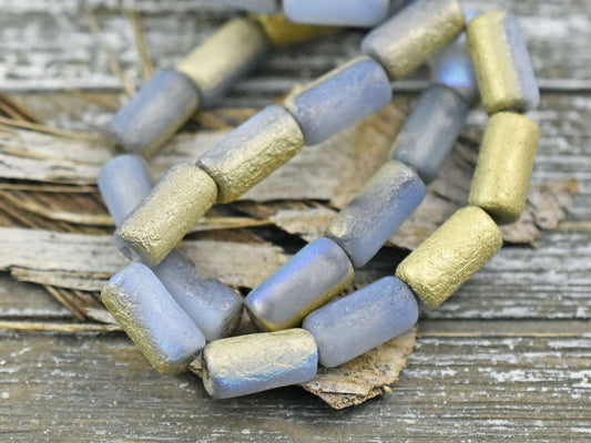 Tube Beads - Czech Glass Beads - Cylinder Beads - Large Hole Beads - Picasso Beads - 14x7mm - 10pcs (B182)