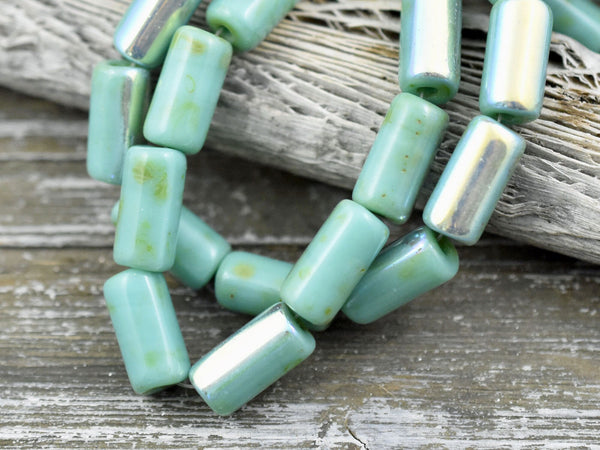 Czech Glass Beads - Tube Beads - Large Hole Beads - Cylinder Beads - Picasso Beads - 14x7mm- 10pcs (4811)