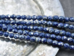 Picasso Beads - Czech Glass Beads - 6mm Beads - Fire Polished Beads - Round Beads - Navy Blue Beads - 25pcs (5951)
