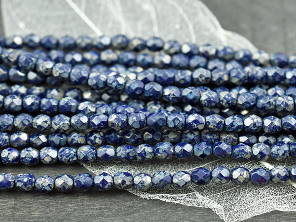 Picasso Beads - Czech Glass Beads - 6mm Beads - Fire Polished Beads - Round Beads - Navy Blue Beads - 25pcs (5951)
