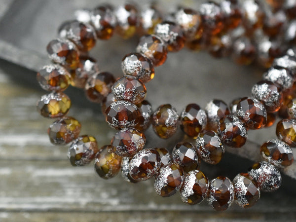 Czech Glass Beads - Rondelle Beads - Fire Polished Beads - Picasso Beads - Mercury Beads - 5x7mm - 25pcs - (5527)