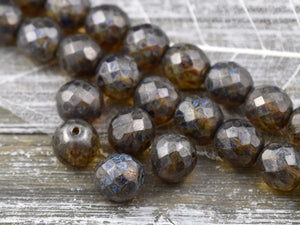Picasso Beads - Czech Glass Beads - Large Glass Beads - Fire Polished Beads - Round Beads - Chunky Beads - 11mm - 6pcs (5687)