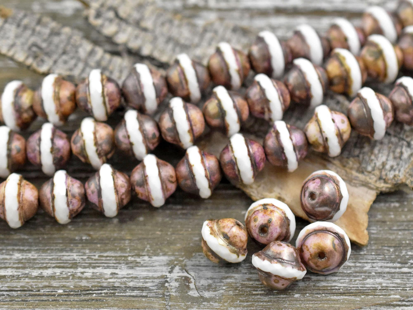 Picasso Beads - Czech Glass Beads - Vintage Beads - Large Glass Beads - Saturn Beads - 21pcs - 8x10mm - (B186)