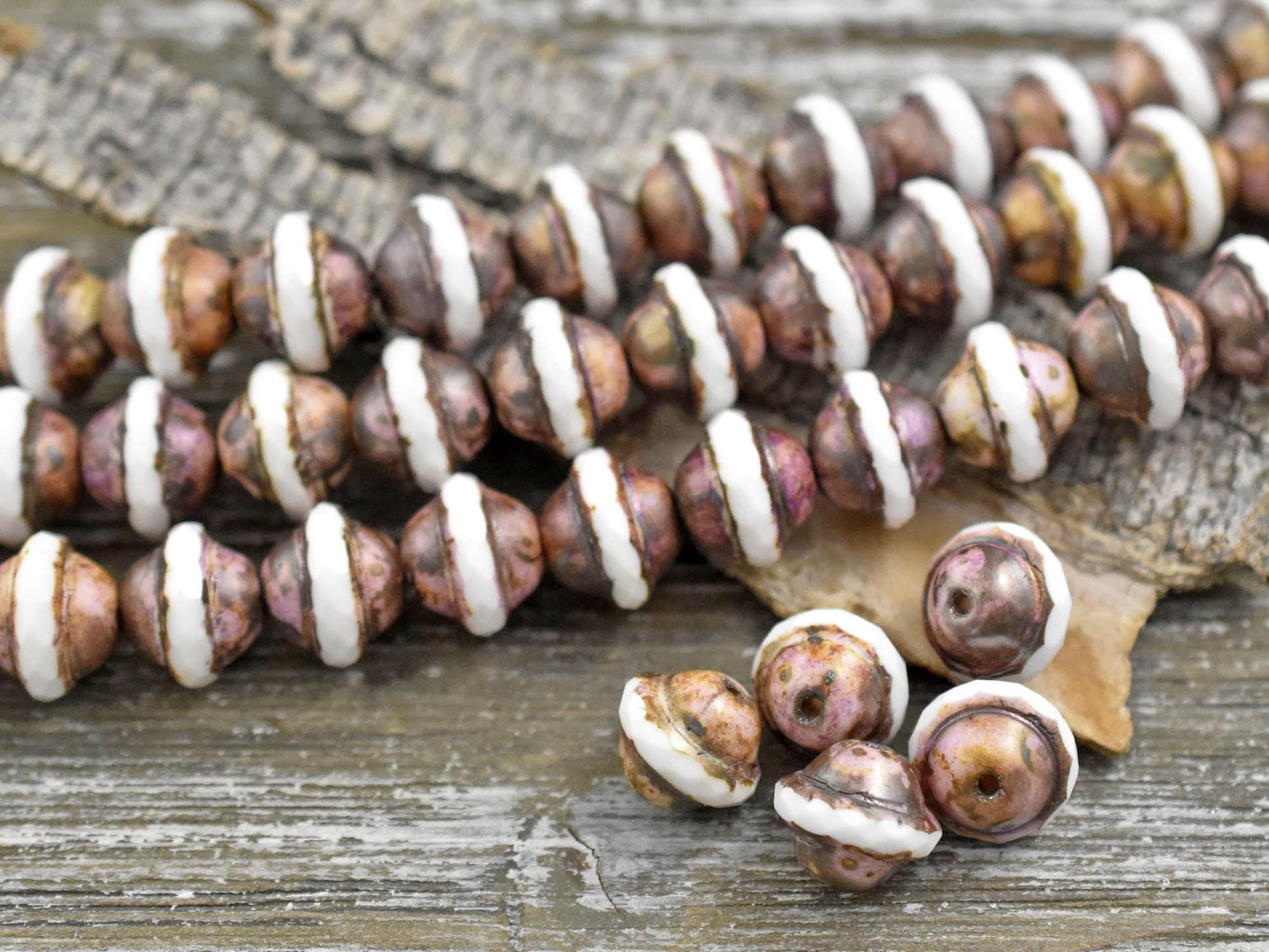 Picasso Beads - Czech Glass Beads - Vintage Beads - Large Glass Beads - Saturn Beads - 21pcs - 8x10mm - (B186)