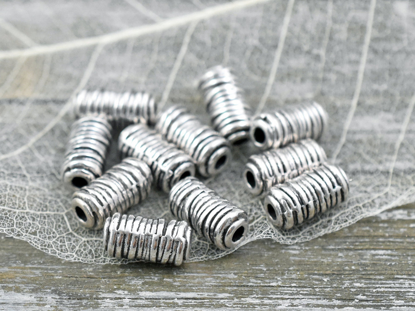 *25* 6x11mm Antique Silver Column Beads