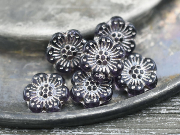 Flower Beads - Czech Glass Beads - Czech Glass Flowers - Picasso Beads - Wildflower Beads - 14mm Flower - 6pcs - (B291)