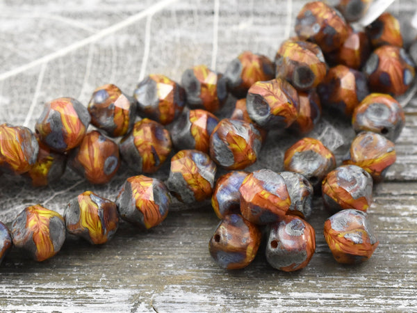 Picasso Beads - Czech Glass Beads - Central Cut - Round Beads - Baroque Beads - 8mm - 10pcs - (1971)