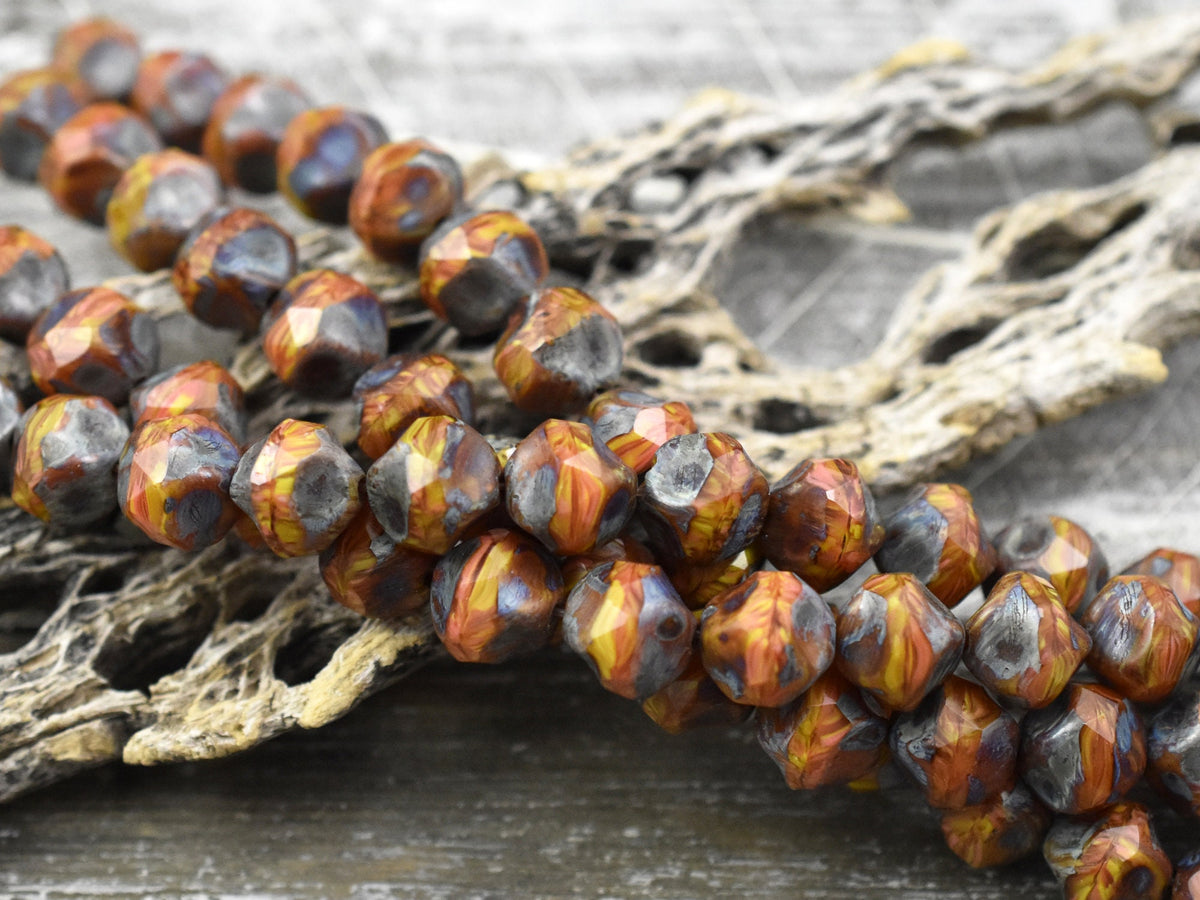Picasso Beads - Czech Glass Beads - Central Cut - Round Beads - Baroque Beads - 8mm - 10pcs - (1971)