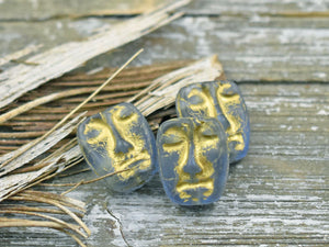 Czech Glass Beads - Moai Beads - Tribal Mask Beads - Picasso Beads - Patina Beads - 6pcs - 13x11mm - (1932)