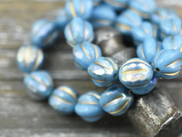 Czech Glass Beads - Picasso Beads - Faceted Melon - Melon Beads - Round Beads - 10mm - 10pcs (4274)