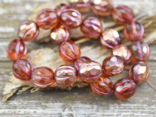 New Czech Beads - Czech Glass Beads - Faceted Melon - Melon Beads - Picasso Beads - Round Beads - 10mm - 10pcs (A454)