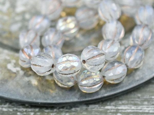 Melon Beads - Faceted Melon - Czech Glass Beads - Picasso Beads - Round Beads - 10mm - 10pcs (1905)