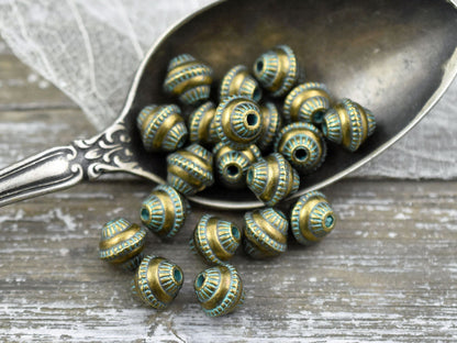 *50* 8x7mm Bronze Green Patina Bicone Spacer Beads