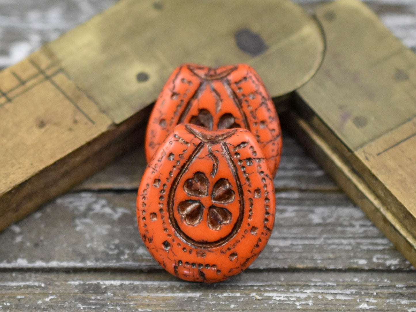 Czech Glass Beads - Horseshoe Beads - Picasso Beads - Focal Bead - Lucky Horseshoe - 21x18mm - 2pcs - (1665)