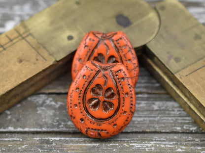 Czech Glass Beads - Horseshoe Beads - Picasso Beads - Focal Bead - Lucky Horseshoe - 21x18mm - 2pcs - (1665)