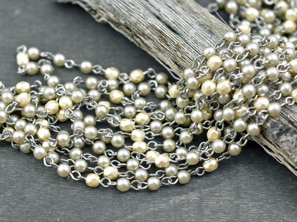Pearl Beads - Beaded Chain - Czech Pearl Chain - Czech Glass Pearls - Sold by the foot - (CH27)