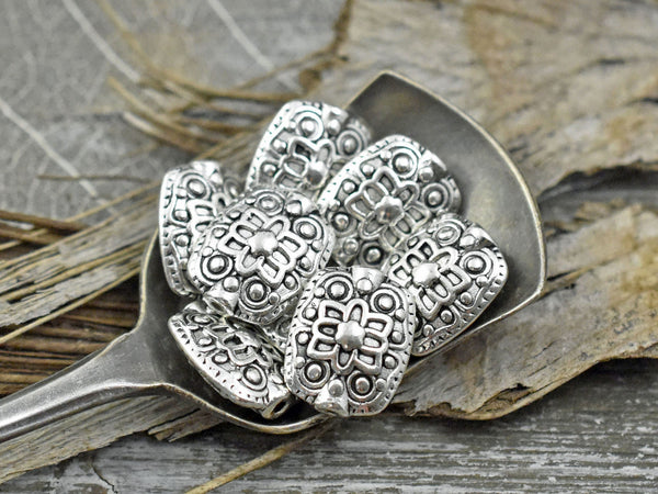 *10* 11x13mm Antique Silver Floral Rectangle Beads