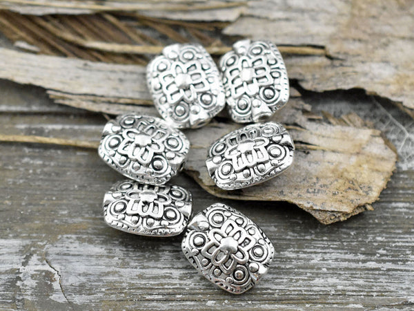 *10* 11x13mm Antique Silver Floral Rectangle Beads