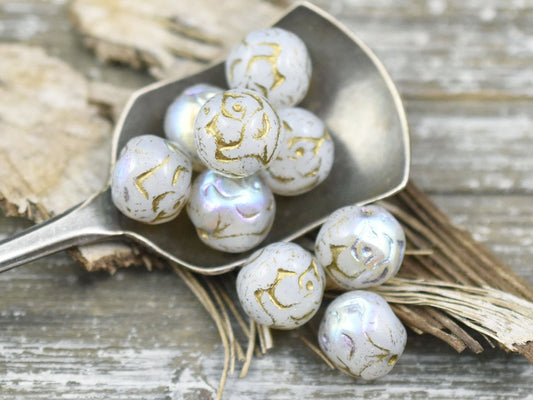 Czech Glass Beads - Flower Beads - Round Beads - Rose Beads - Picasso Beads - New Czech Beads - 10mm - 15pcs - (5466)