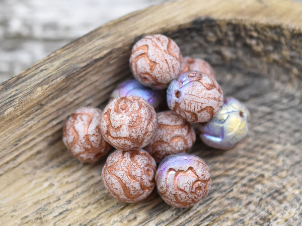 Czech Glass Beads - Flower Beads - Round Beads - Rose Beads - Etched Beads - New Czech Beads - 10mm - 15pcs - (5290)