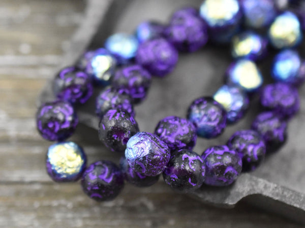 Czech Glass Beads - Flower Beads - Round Beads - Rose Beads - Etched Beads - New Czech Beads - 10mm - 15pcs - (B45)