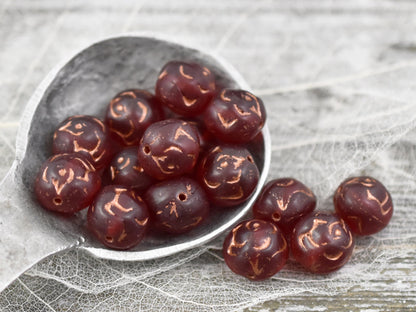 Czech Glass Flowers - Flower Beads - Czech Beads - Round Beads - Rose Beads - Ruby Red Beads - 10mm - 15pcs - (B25)