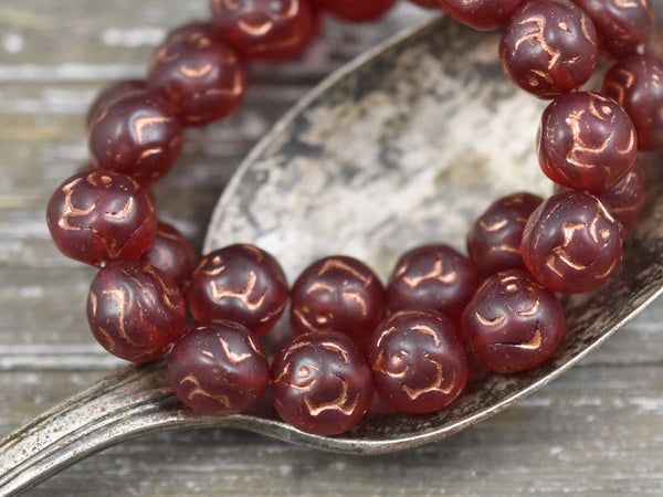 Czech Glass Flowers - Flower Beads - Czech Beads - Round Beads - Rose Beads - Ruby Red Beads - 10mm - 15pcs - (B25)