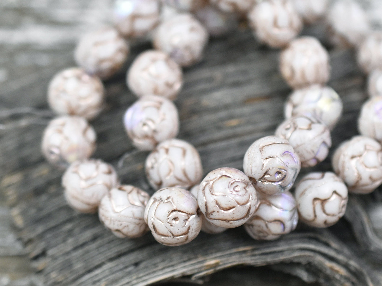 Czech Glass Beads - Flower Beads - Round Beads - Rose Beads - Etched Beads - New Czech Beads - 10mm - 15pcs - (4451)