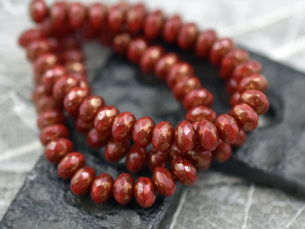 Czech Glass Beads - Rondelle Beads - Picasso Beads - Red Opaline Beads - 3x5mm Rondelle Beads - 30pcs (5090)