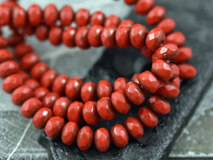 Czech Glass Beads - Rondelle Beads - Picasso Beads - Red Beads - 3x5mm Rondelle Beads - 30pcs (5759)
