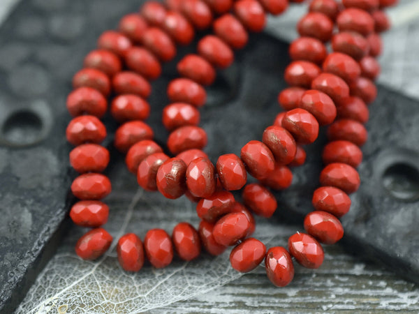 Czech Glass Beads - Rondelle Beads - Picasso Beads - Red Beads - 3x5mm Rondelle Beads - 30pcs (5759)