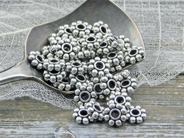 *100* 6mm Antique Silver Daisy Spacer Beads