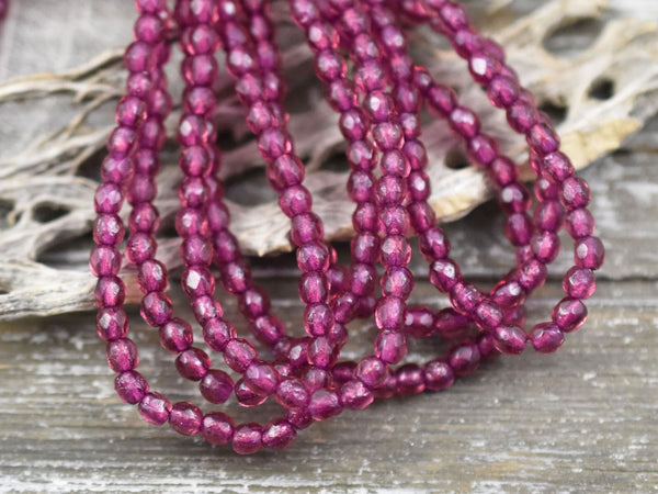 3mm Beads - Czech Glass Beads - Fire Polish Beads - Round Beads - Etched Beads - Pink Beads -  50pcs (4040)