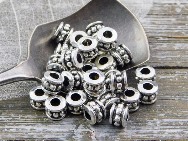 *100* 4x6mm Antique Silver Large Hole Rondelle Spacer Beads