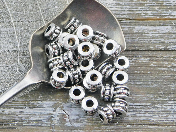 *100* 4x6mm Antique Silver Large Hole Rondelle Spacer Beads